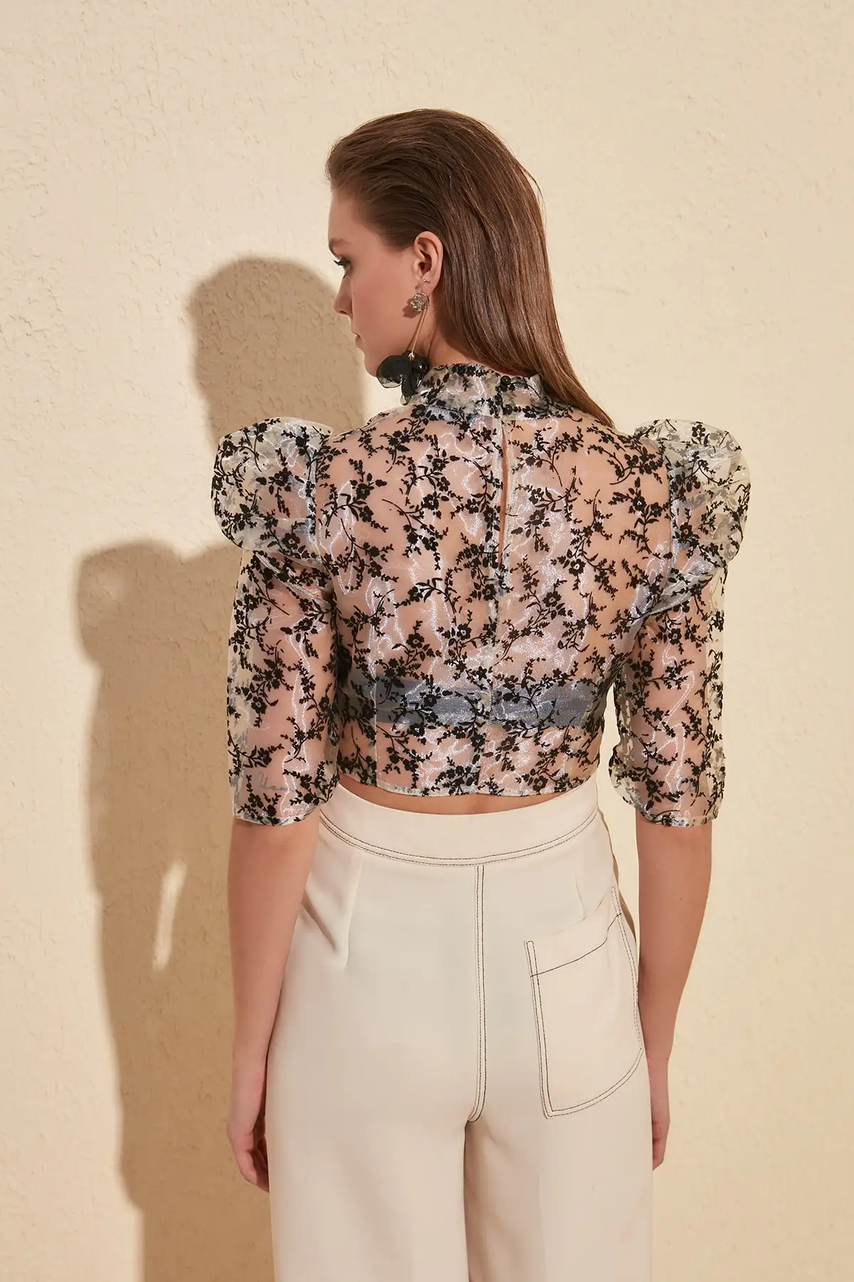Trendyol Organza Flocked Printed Blouse TPRSS20BZ0773
