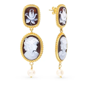 

Silver earrings with agate and pearls sunlight sample 925