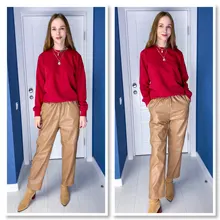 Pants Trousers Women Drawstring Female High-Waist WOTWOY Spliced Loose Autumn Straight