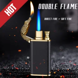 Briquet crocodile en métal DolDave, flamme bleue chaude, double feu créatif, coupe-vent direct, conversion de feu ouvert, cadeaux pour hommes