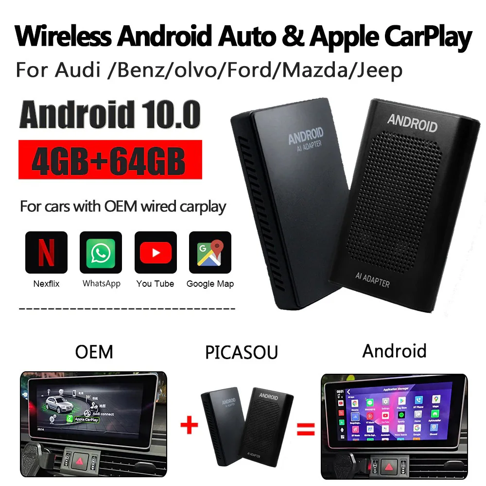 Android 10 CarPlay AI Box Автомобильный мультимедийный плеер S21 4 Гб + 64 Apple Carplay Автомобильная
