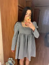 Plaid Dress Puff-Sleeve Square Collar Bclout Black White Sexy Vintage Autumn Casual Woman