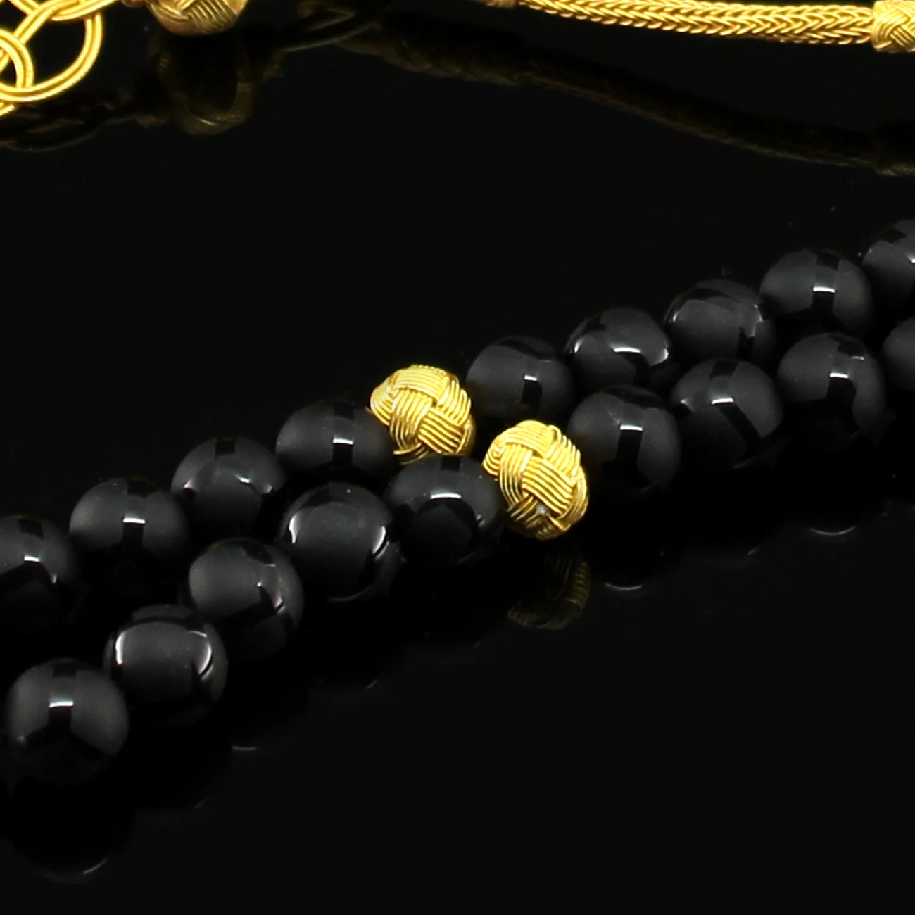 Turkish Style Pukka 33 Beads Onyx Muslim Prayer Tasbih Misbaha Islamic Jewelry Subha Capsule Cut Tassel 925 Caliber Silver