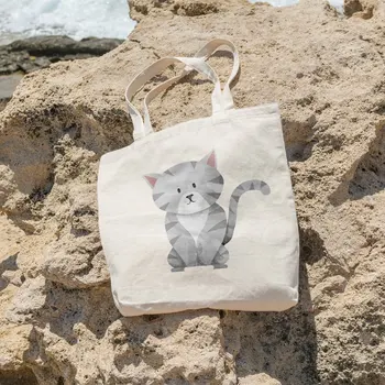 

Angemiel Bag Gray Color Cute Cat Shopping Beach Tote Bag