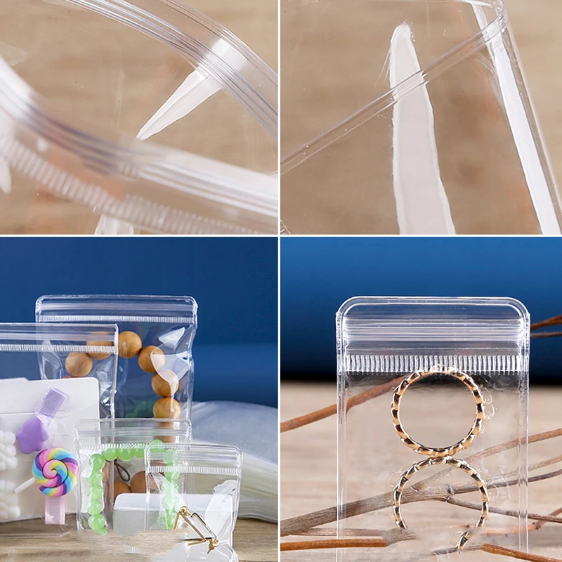 50pcs PVC Self Sealing Plastic Jewelry Zip Lock Bags Thick Clear Ziplock Earrings Packaging Storage Bags 2