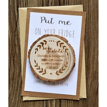 

Arrow with leaves round Save the date magnet, personalised wood slice wedding Magnets, Rustic simple Invitations, gift for guest