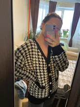 FSDA-suéter de manga larga con cuello de pico para mujer, cárdigan negro con botones y pata de gallo, de punto, holgado, de gran tamaño, informal, otoño e invierno, 2020