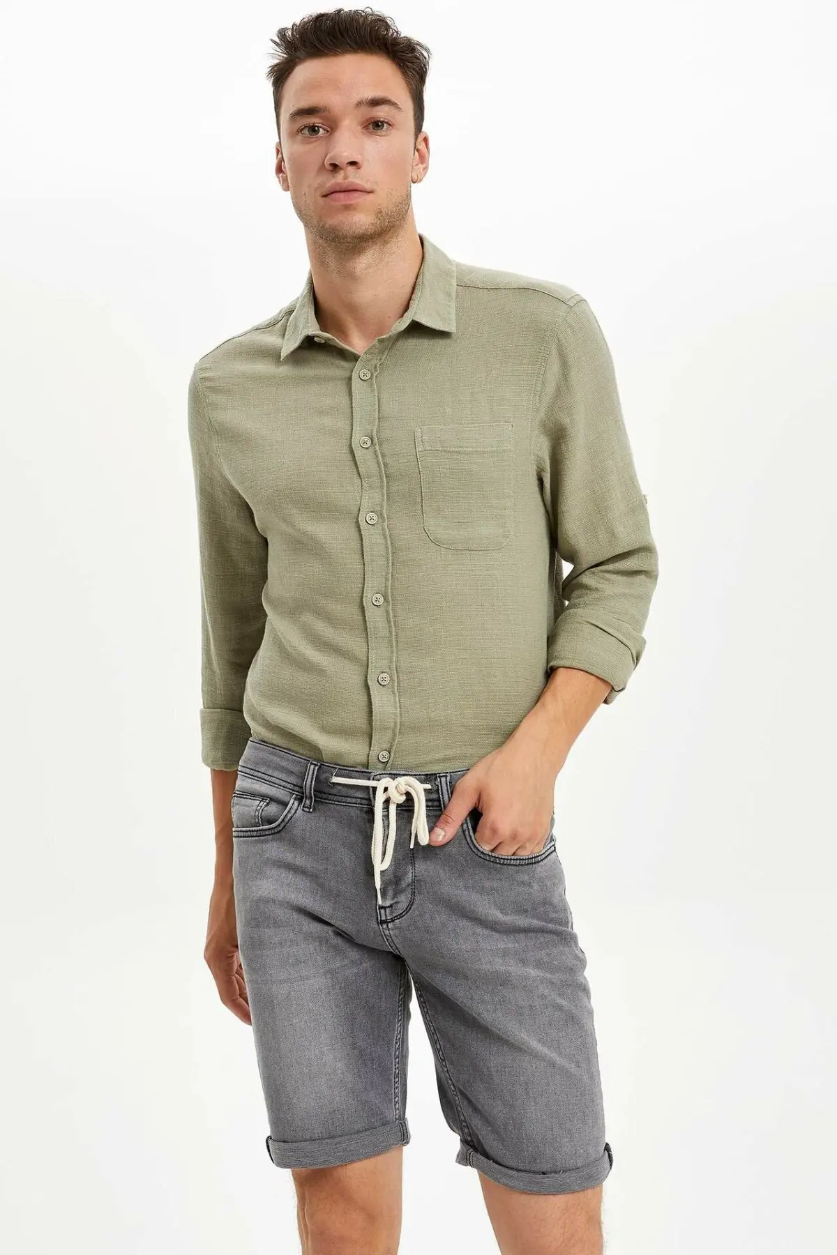 DeFacto мужские модные повседневные стильные джинсовые брюки тонкие прямые джинсы с