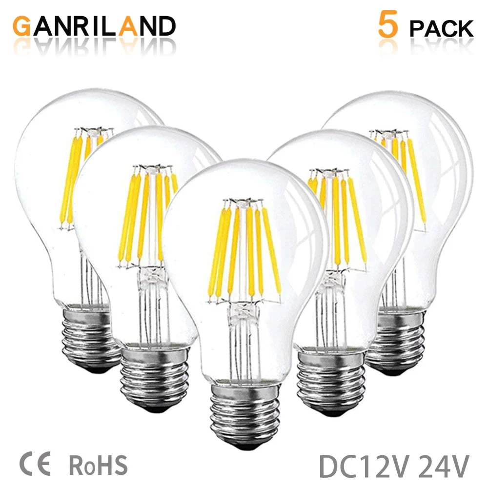 GANRILAND – lampe Led, ampoule à Filament, basse tension, Edison Globe,  DC12V 24V, A19 6W, 4500K, lumière du jour, blanc chaud, 2700K, E26, E27 -  AliExpress