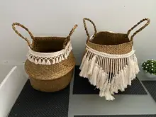 Wicker Basket Boho-Decor Garden-Flower-Pots Storage Rattan Tassel Macrame Home-Organizer