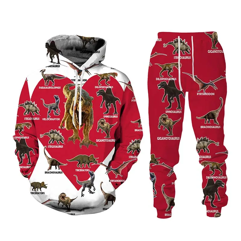 Костюм унисекс свитер и штаны с 3D-принтом динозавра весна-осень | Мужская одежда