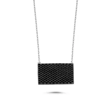 

Angemiel 925 Silver Zircon Stone Rectangle Necklace-Rhodium Plated