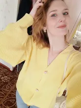 Kimono Cardigan Sweaters Lantern Berrygo V-Neck Knitted Female Women Sleeve-Button Streetwear