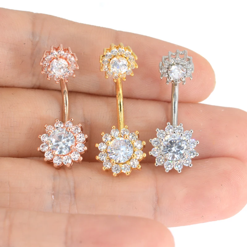 1pc Big 5a Shining Cz Belly Button Ring Piercing Surgical Steel Dangle