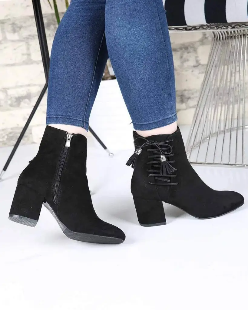 

Mosimoso Women's Ankle Height Boot Ornella Black Suede Tassel Detail Zippered Women's Boots