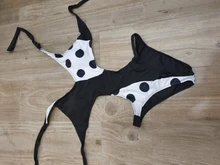 Bañador de lunares con tirantes de retales para mujer, Bikini de una pieza con cuello de pico, Trikini, traje de baño animado para mujer, ropa de playa