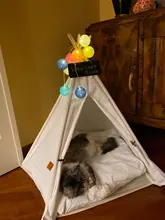 Pet Teepee Dog & Cat Bed White Canvas Dog Cute House-Portable Washable Dog Tents 