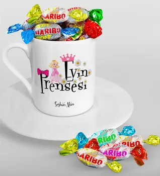 

Personalized House Princess Turkish coffee Cup and Haribo Candy Gift Seti-3