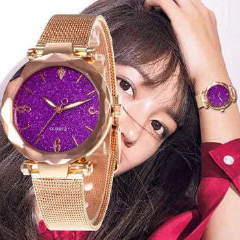 

WJ-7784 Starry Sky Rose Gold Stainless Steel Strap Luxury Quartz Wristwatch Women Watch Simple Buckle Watches reloj mujer часы