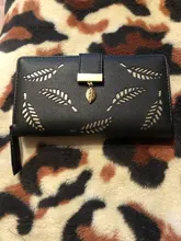 Cartera larga de piel sintética para mujer, bolso dorado con hojas ahuecadas, monedero, tarjetero