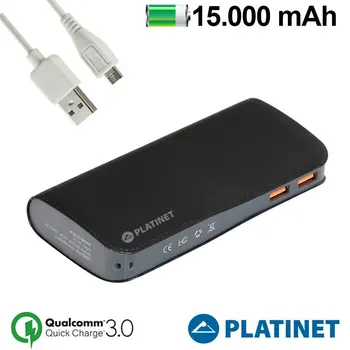 

Universal Power Bank external battery 15.000 mAh Platinet Qualcomm 2 x usb (fast charging)