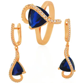 

Jewelry sets qsy plated and cubic zirconia set earrings and ring with green cubic zirconia inlay