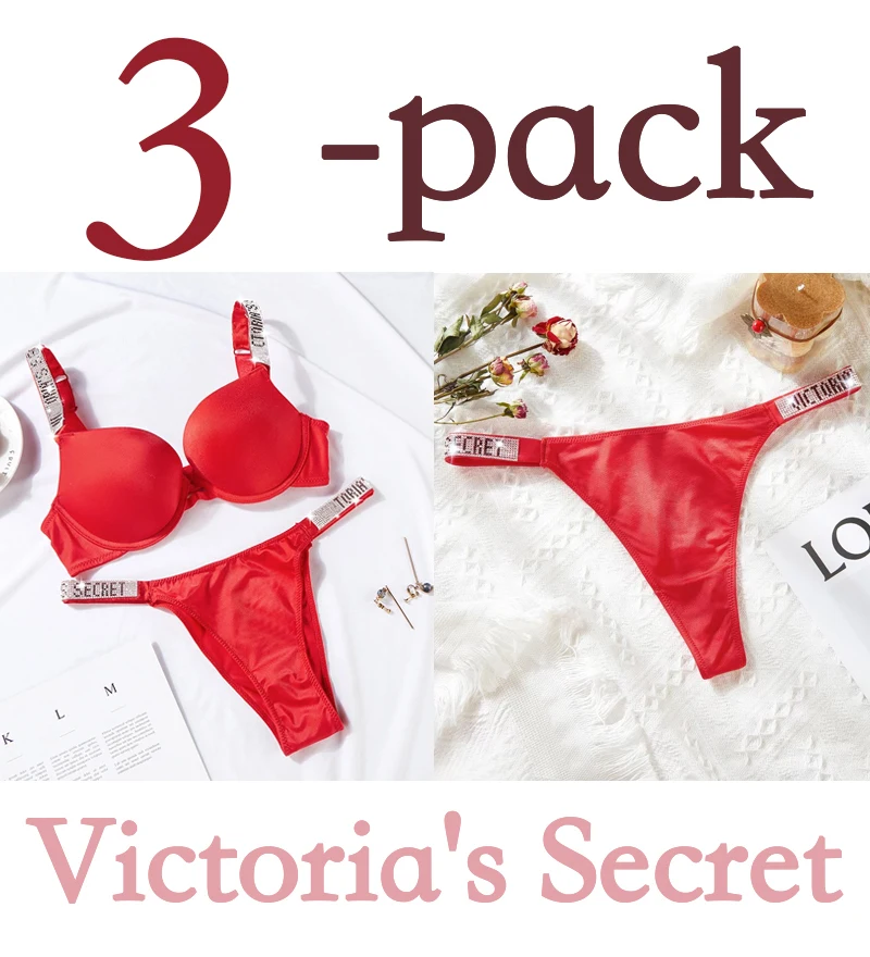 NEW Sexy Rhinestones Comfortable Lingerie Femme Set Push Up Bra Victoria's Secret Women Lingerie Set 2 Pieces Brand Underwear