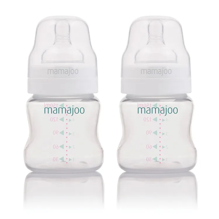 

Mamajoo Silver Twin Pack Feeding Bottle | 150 ml | BPA Free | Healthy | Secure | For Newborn Babies | Easy to Clean |