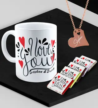

Personalized Valentine 'S Themed Mug If You Would Chocolate and Rose Heart Necklace Set - 82