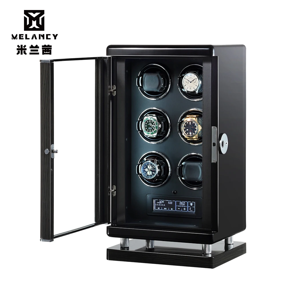 

HOTSALE Luxury Watch winder box 6 automatic watch display case with touch screen/Remote control LED light for Birthday gift