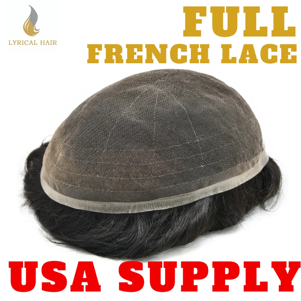 

Полный французский кружевной мужской парик, прозрачный парик, натуральные волосы, замена системы волос, поставка из США