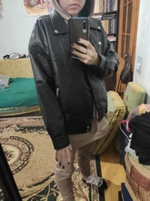 Jacket Women Basic-Coat Moto Aelegantmis Faux-Leather Plus-Size Winter Outerwear Autumn