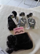 Cynosure-mechones de pelo humano Remy con cierre, mechones de pelo brasileño ondulado, 3 mechones con cierre