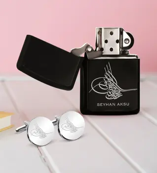 

Personalized Tuğralı Round Cufflinks Lighter Set-1