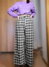 Pantalones largos sencillos Vintage a cuadros para mujer, pantalón de pierna ancha, informal, moda urbana