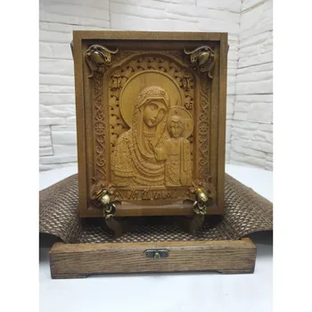 

Carved icon of the Virgin of Kazan with stones size 19-23 cm