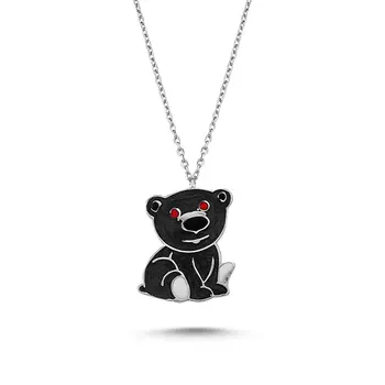 

Angemiel 925 Silver Enamel Teddy Bear Necklace-Rhodium Plated