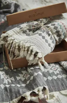 

ECOCOTTON-BUĞRA Ethnic Pattern PESHTEMAL TURQUOISE/CREAM