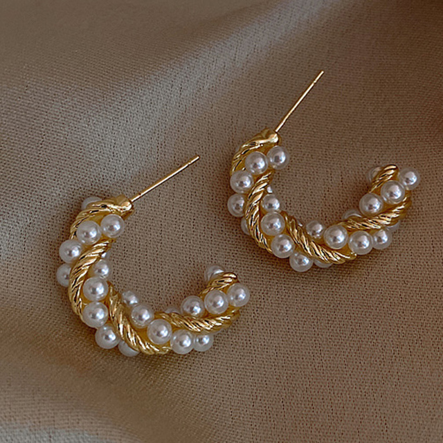 Celebrity Metal Imitaion Pearl Earrings For Women C-Shaped Crystal Geometric Drop Earring Luxury Wedding Party Jewelry