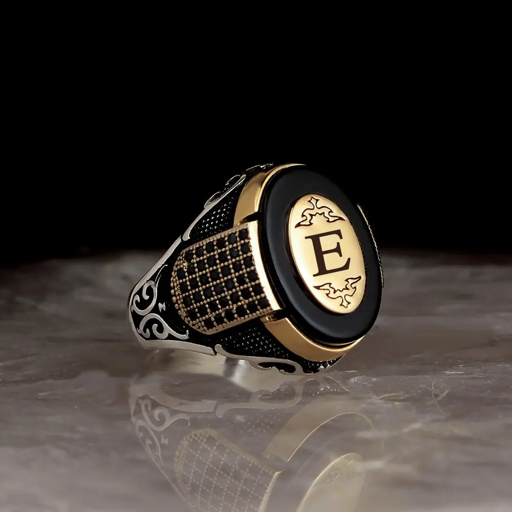 

925 Sterling Silver Ring for Men Real Onyx Stone Jewelry Fashion Vintage Gift Onyx Aqeq Mens Rings All Size