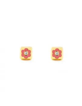 

Earrings Baby or girl square Pink Enamel