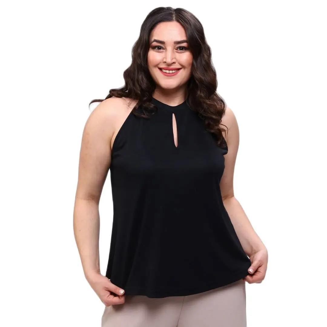 Женская черная блузка с длинным вырезом, разработанная и изготовлена в Турции, Новое поступление