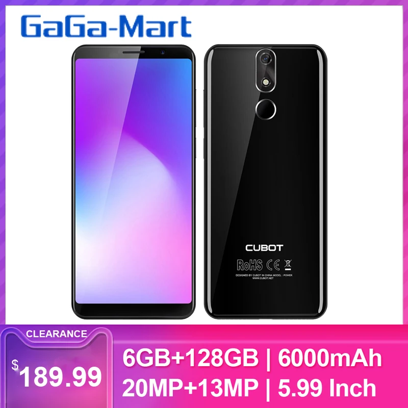 Смартфон CUBOT POWER 5,99 дюймов FHD+ Android 8,1 6000 мАч, сканер отпечатков пальцев, двойной 4G LTE 6GB128GB MT6763T, Восьмиядерный, 20MP