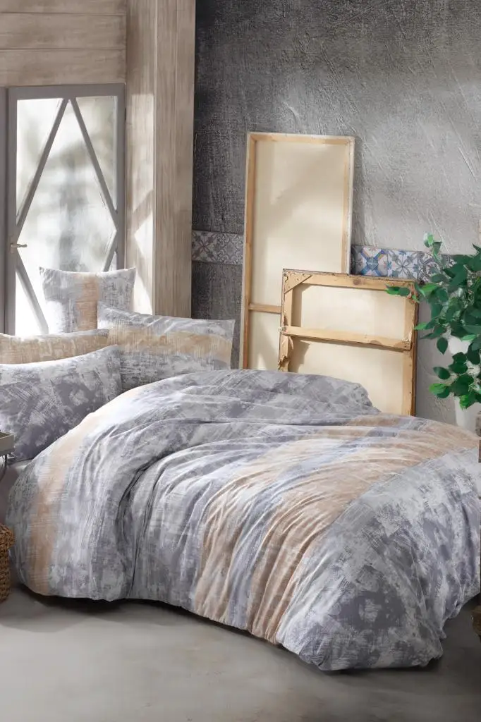

Bedding Set fitted sheet with 100% Cotton | Luxury Ranforce Bed Linen Set 4 pcs Duvet Cover Set from Turkey retro Grey