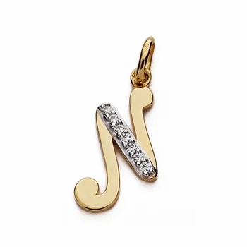 

18k gold pendant letter N 13mm. Zircons [AA2008]