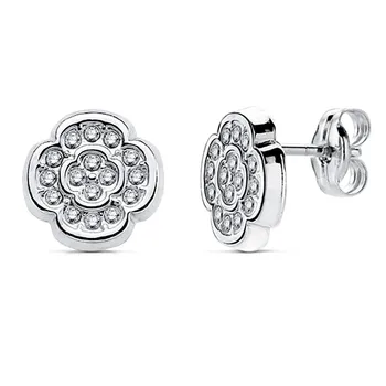

Earrings 18k white gold circulate Clover cubic zirconia 8mm. [AB2984]