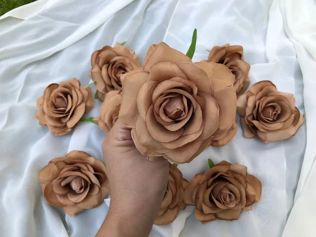 10pcs 4cm Silk Gold Artificial Rose Flower Heads Decorative Flowers for  Wedding Home Party Decoration Mini