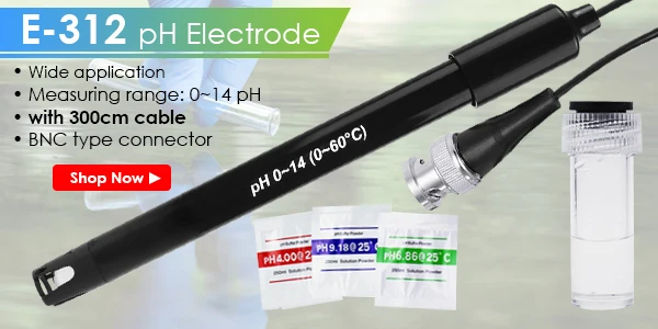 High Accuracy pH Electrode with Calibration Powder 0-14 pH Probe with BNC Connector & 300cm Cable for Wide Application 
