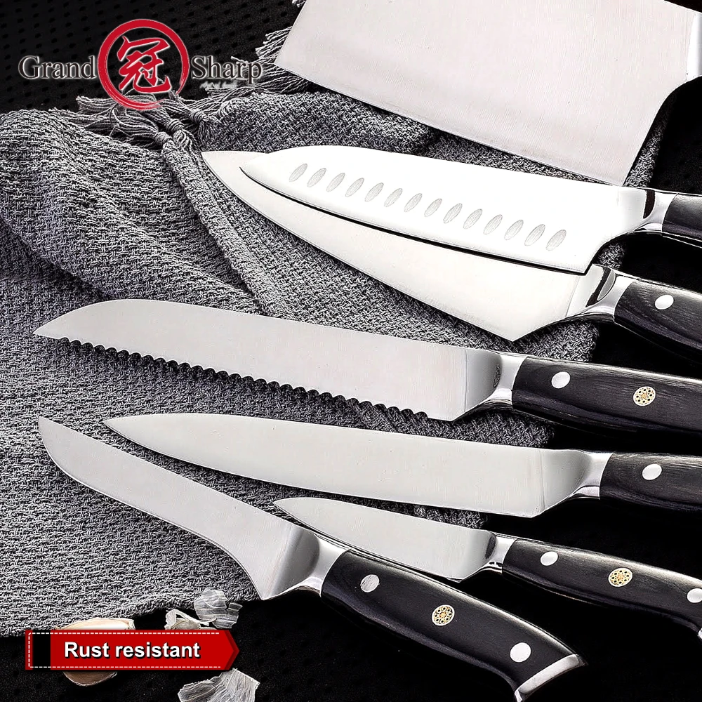 Grandsharp Набор ножей для повара немецкие Стальные Кухонные ножи Santoku Boning Bread Paring Cleaver домашний декор подарок шеф-повара на Рождество