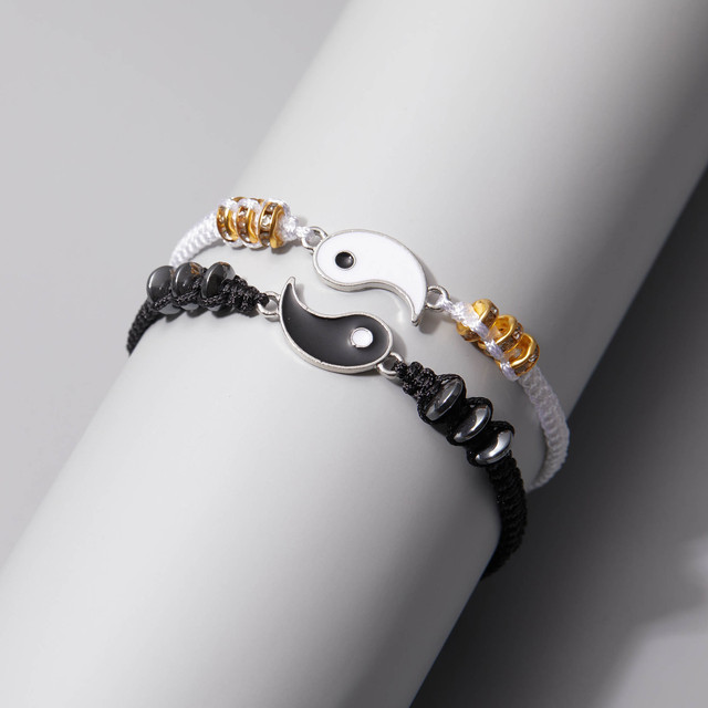 Chinese Retro Tai Chi Couple Bracelets Set Pendant Adjustable Braid Chain Charm Bracelet Lover Jewelry Valentine's day Gift